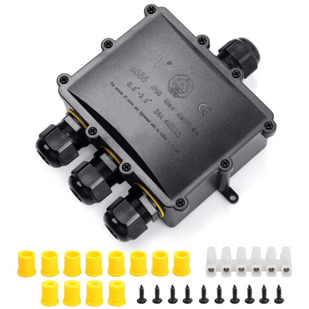 Outdoor Power Cable Junction Box - 4Way 1In3Out IP68 방수 4-14mm 태양