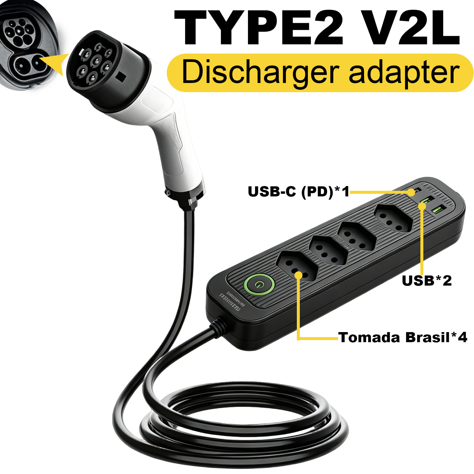 Outdoor Power Parts - 타입2 V2L 방전 어댑터 16A 브라질